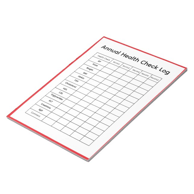 Annual Health Check Log Notepad (Angled)