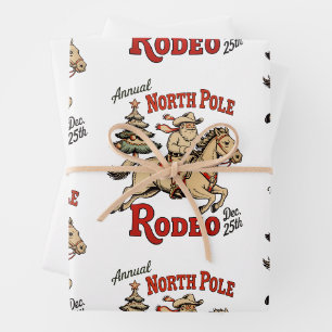 Annual North Pole Rodeo Dec 25th Cowboy Santa West Wrapping Paper Sheet