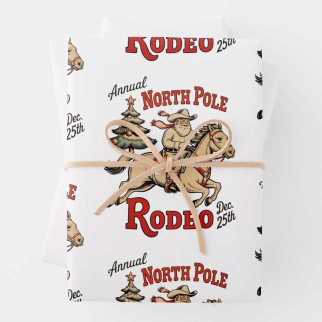 Annual North Pole Rodeo Dec 25th Cowboy Santa West Wrapping Paper Sheet (In situ)