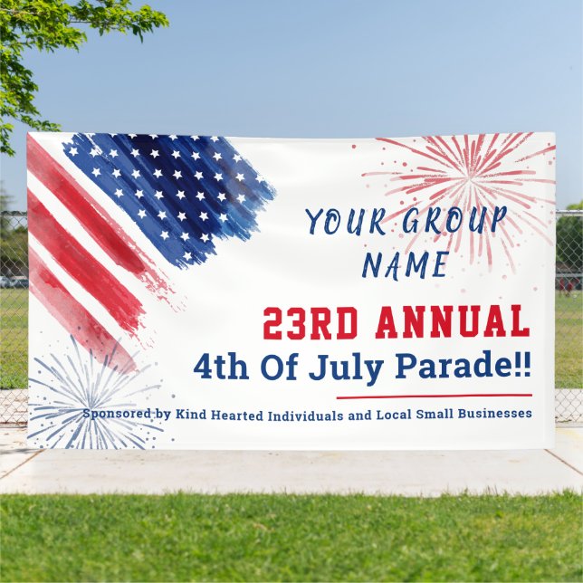 Annual Parade July 4th Red White Blue Custom Banner (Outside)