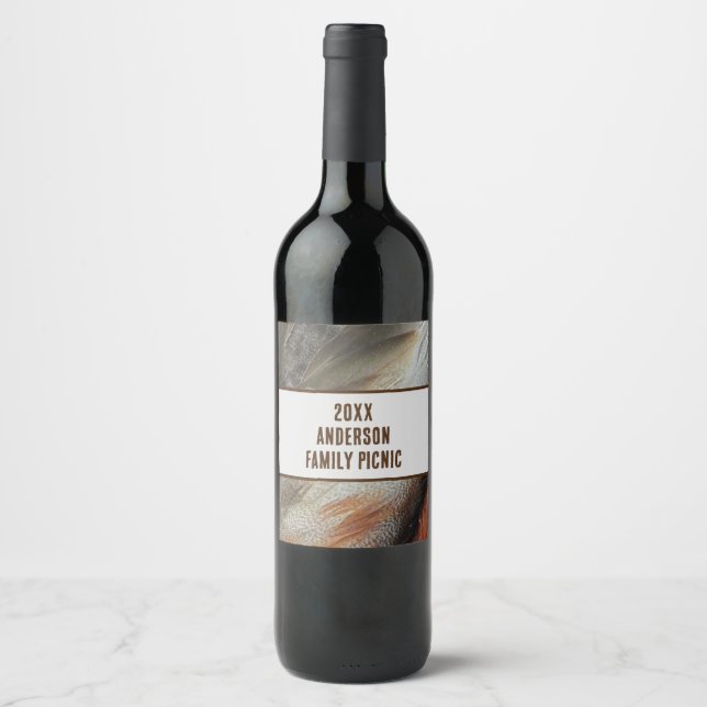 Annual Picnic Nature Feather Family Reunion Wine Label (Front)