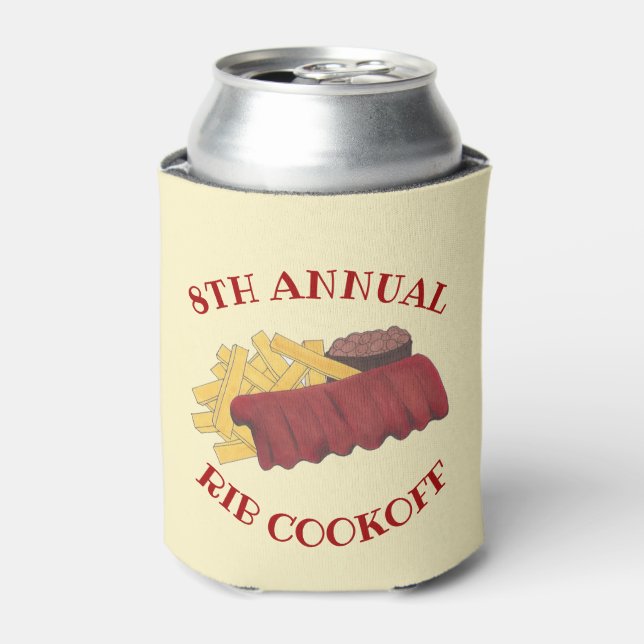 Annual Rib Cookoff BBQ Spare Ribs Barbecue Foodie Can Cooler (Can Front)