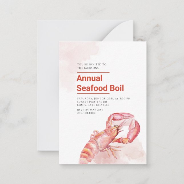 Annual Seafood Boil Lobster Note Card (Front)