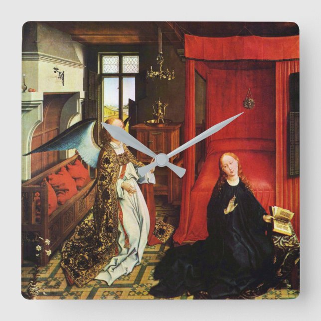 ANNUNCIATION ANGEL Archangel Gabriel and Virgin Square Wall Clock (Front)