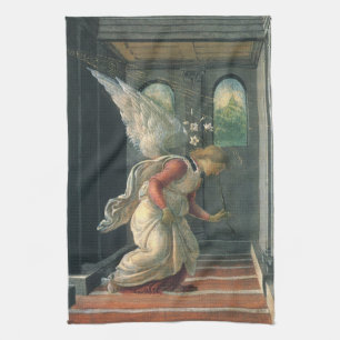 Annunciation (angel detail) by Sandro Botticelli Kitchen Towel