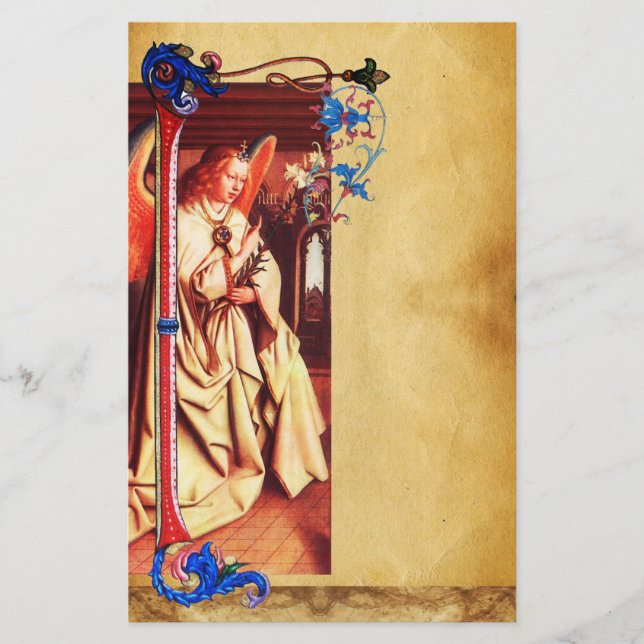 ANNUNCIATION ANGEL FLORENTINE FLORAL PARCHMENT STATIONERY (Front)
