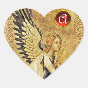ANNUNCIATION ANGEL Heart Red Ruby Monogram Heart Sticker