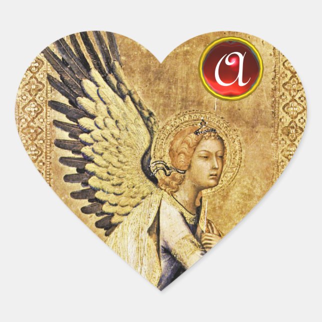 ANNUNCIATION ANGEL  Heart Red  Ruby Monogram Sticker (Front)