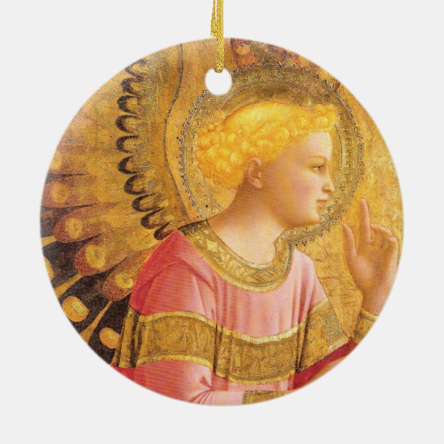 ANNUNCIATION ANGEL IN GOLD PINK Christmas Ceramic Ornament (Back)