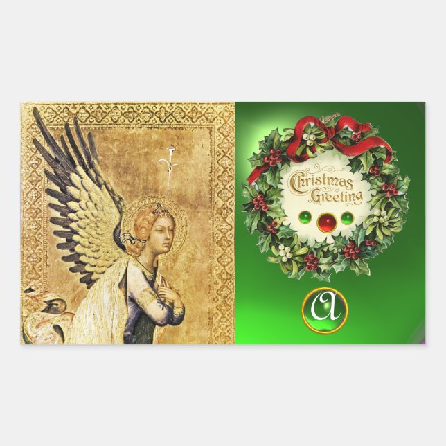 ANNUNCIATION ANGEL MONOGRAM, Green Emerald Sticker (Front)