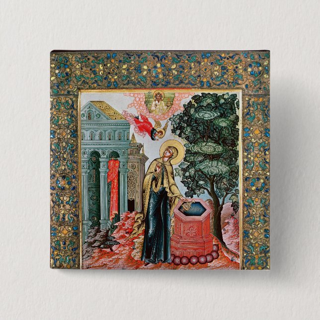 Annunciation at the Fountain 2 Inch Square Button (Front)