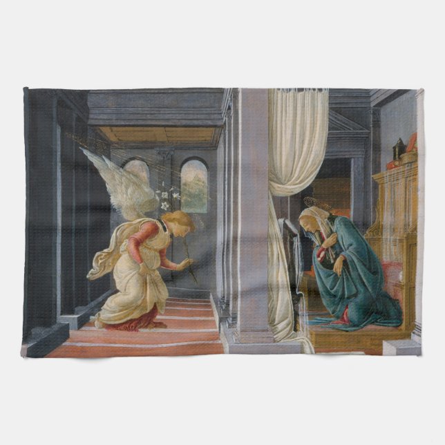 Annunciation by Sandro Botticelli Kitchen Towel (Horizontal)