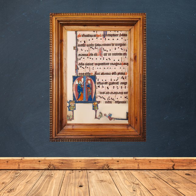 Annunciation Medieval Illuminated Manuscript Poster (Anunciation Virgin Mary Christmas - Medieval Gregorian Chant Music Sheet - Catholic Christian Poster)