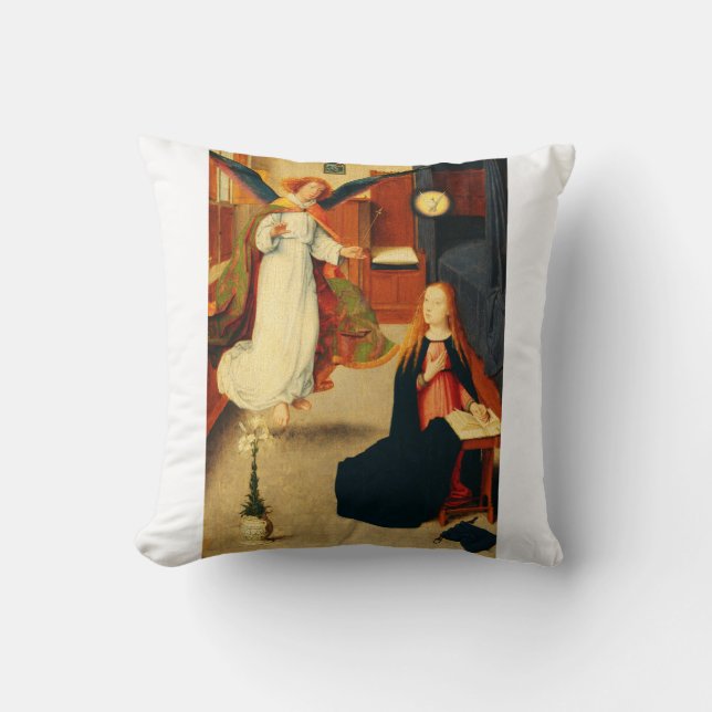 Annunciation of Virgin Mary by Gerard David Throw Pillow (Front)