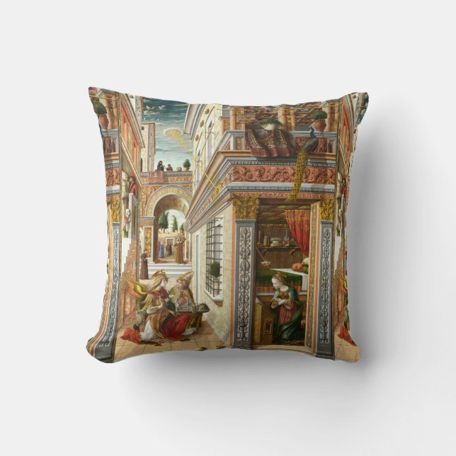 Annunciation ,Saint Emidius and an UFO by Crivelli Throw Pillow (Front)