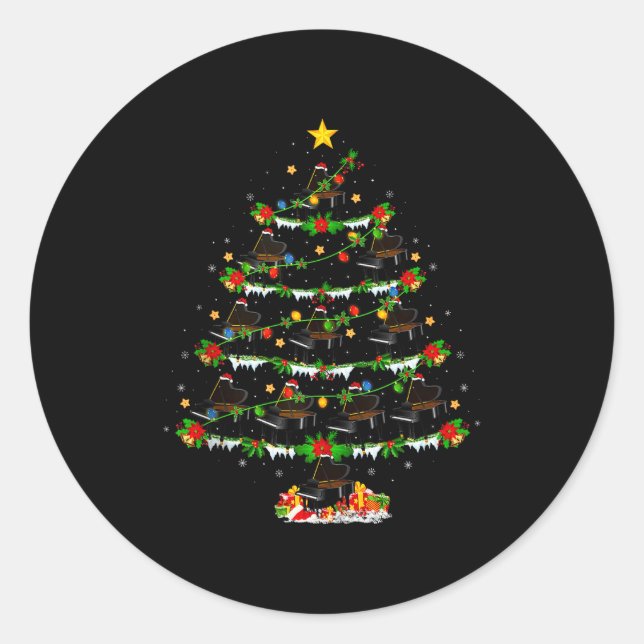 Ano Christmas Tree Lights Music Lover Musical Xmas Classic Round Sticker (Front)