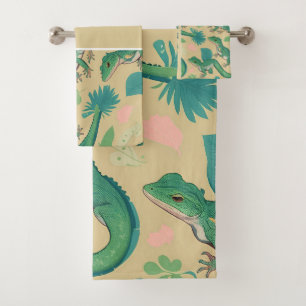 Anole Lizard Pastel Colourful Custom Pattern Bath Towel Set