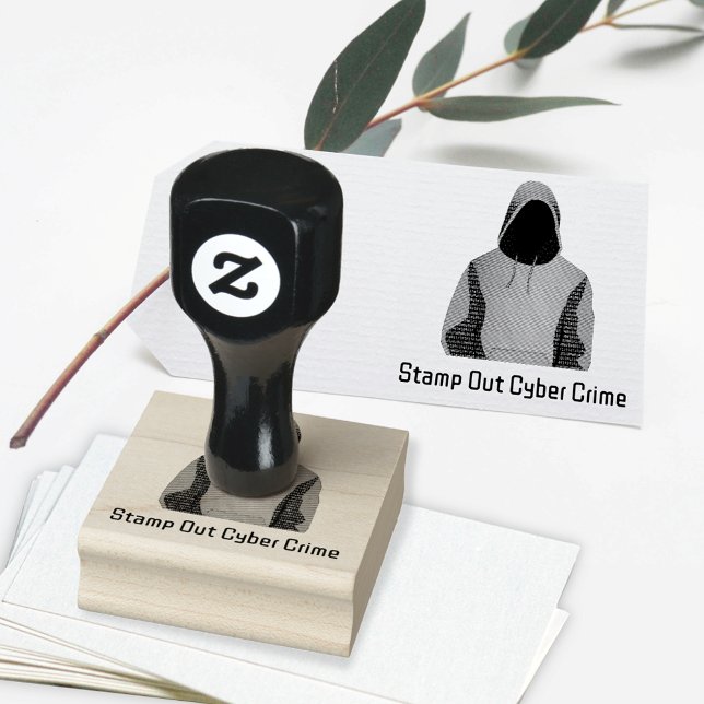 Anonymous Hacker in Hoodie Cybercrime Custom Text Rubber Stamp (Creator Uploaded)