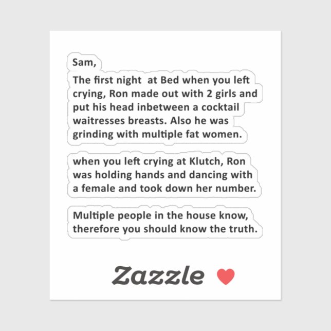 Anonymous letter to Sammi (Sheet)