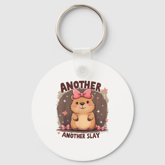 Another Day Another Slay Cute Capybara Lover Pink  Keychain (Front)