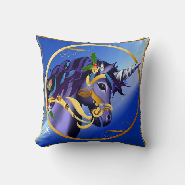 Another Magical Christmas Unicorn Face Pillow (Front)