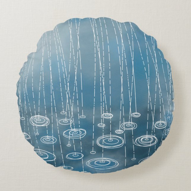 Another Rainy Day Blue Weather Round Pillow (Front)