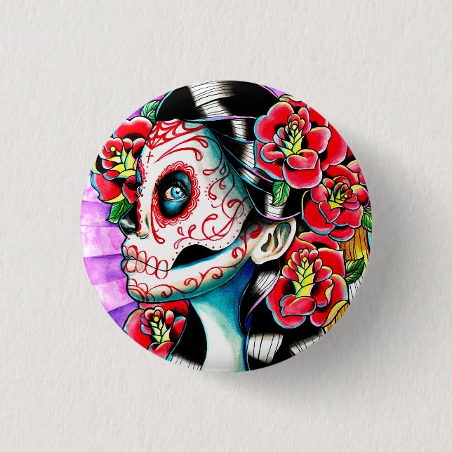Another Time Sugar Skull Girl 1 Inch Round Button (Front)