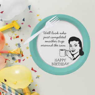Another Trip Around the Sun Funny Retro Birthday Paper Plate