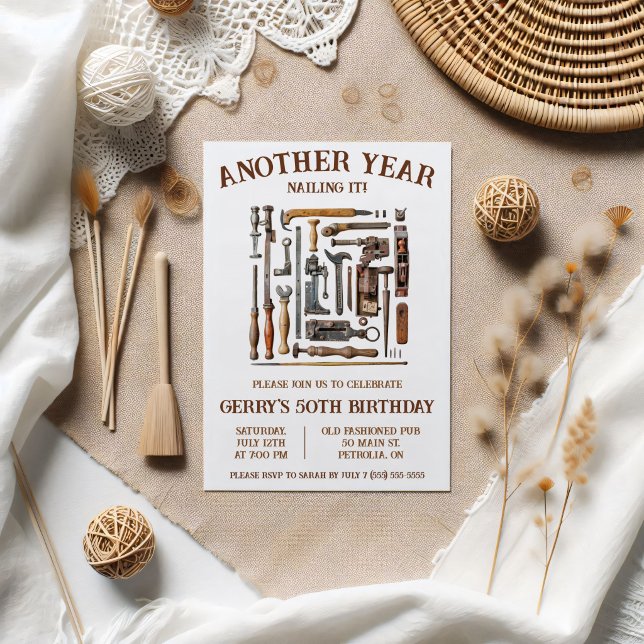 Another Year Nailing It!  Woodworking Birthday Invitation (Creator Uploaded)