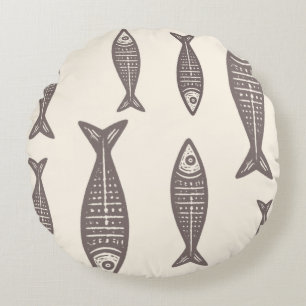 Anouke Coastal Fish / Driftwood Taupe Round Pillow