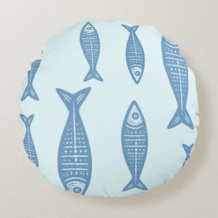 Anouke Coastal Fish / Fjord Blue Round Pillow
