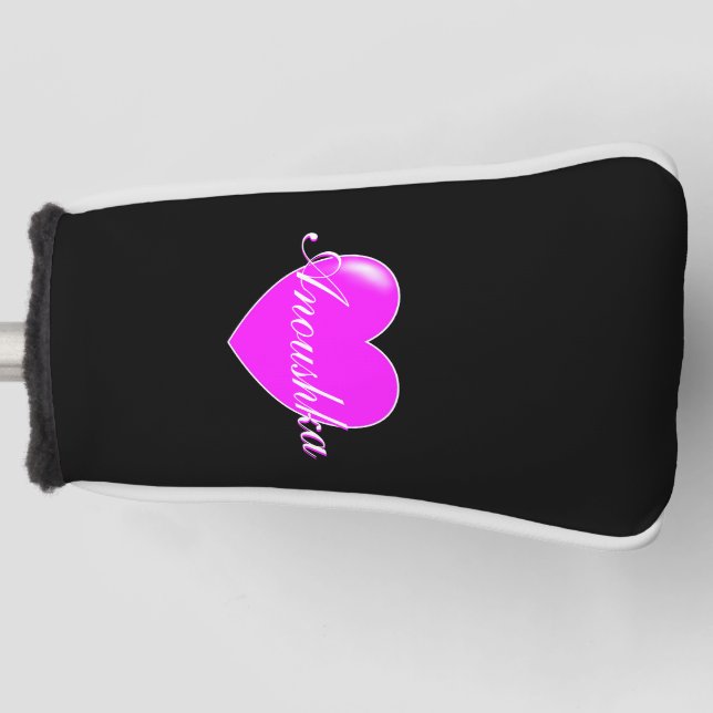 Anoushka Custom Name Template Black Pink Feminine Golf Head Cover (Front)
