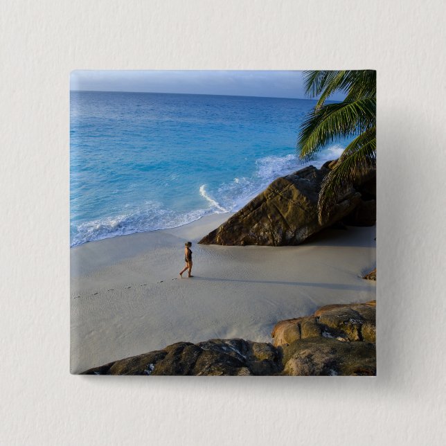Ansi Victorin Beach, Fregate Island 2 Inch Square Button (Front)