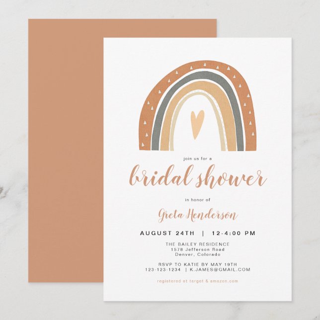 ANSLEY | Boho Burnt Orange Rainbow Bridal Shower Invitation (Front/Back)