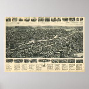 Ansonia Connecticut 1921 Antique Panoramic Map Poster