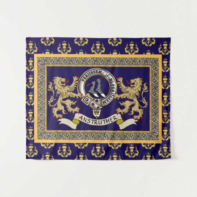 Anstruther Clan Badge Personalized Blue Tapestry (Front (Horizontal))