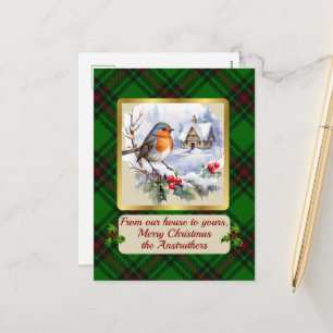 Anstruther Crest & Tartan w/Robin Personalized  Holiday Postcard