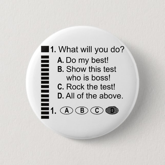 Answer Sheet Rock The Exam School Testing Encourag 2 Inch Round Button (Front)