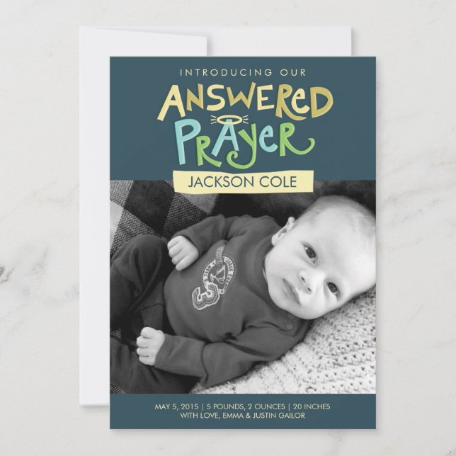 Answered Prayer Boys Birth Announcement (Front)