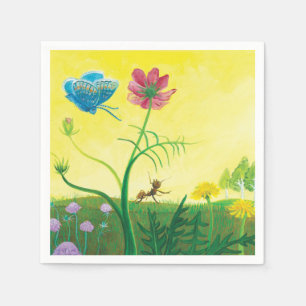 Ant and blue butterfly on wildflower meadow   napkin