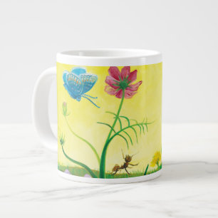 Ant and butterfly on wildflower meadow large coffee mug