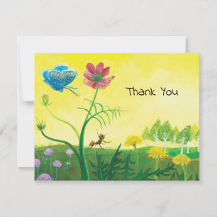 Ant and butterfly on wildflower meadow  thank you card
