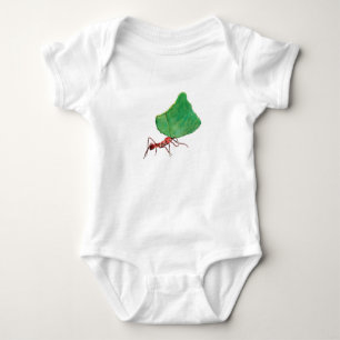 Ant carrying a big leaf baby     bodysuit