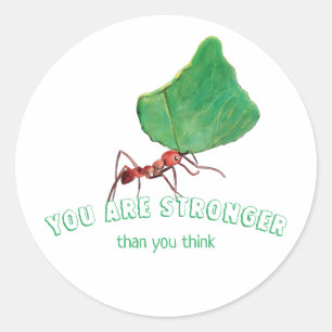 Ant carrying a big leaf classic round sticker