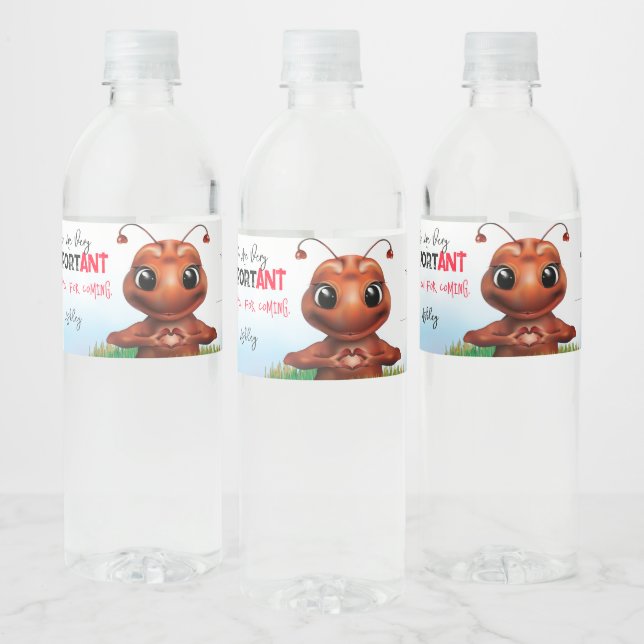 Ant Pun Sign Language Kids Birthday Thank You Water Bottle Label (Bottles)