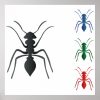 Ant Silhouettes Insects Black Blue Green and Red 