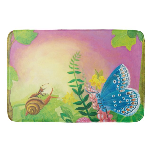 Ant, snail and Chapman's blue butterfly  Bath Mat (Front)