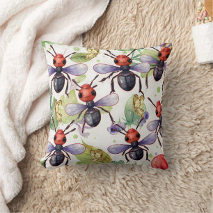 Ant Watercolor Gold Print Throw Pillow