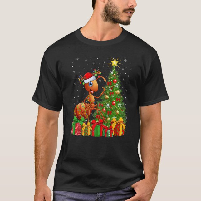 Ant  Xmas Holiday Santa Ant Christmas Tree T-Shirt (Front)