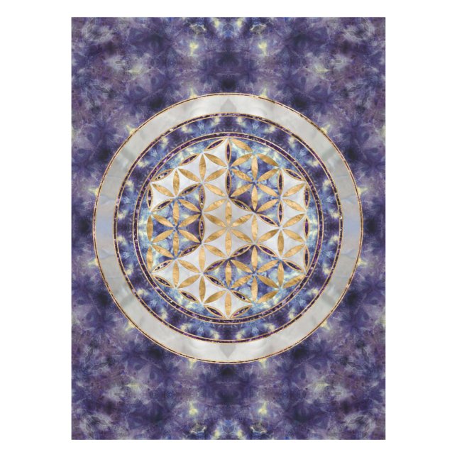 Antahkarana in Flower of Life - Amethyst and Pearl Tablecloth (Front)